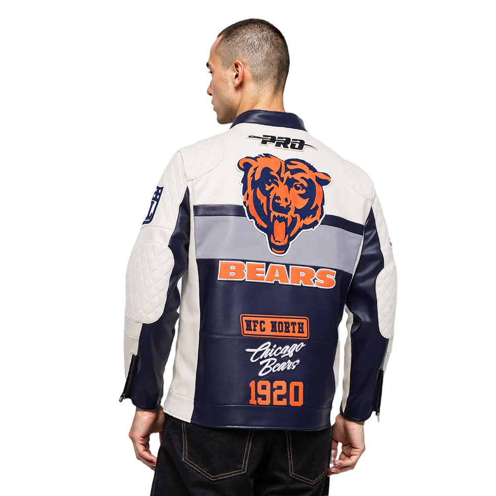 NFL CHICAGO BEARS MEN'S MOTO JACKET (EGGSHELL/ MIDNIGHT NAVY) - Image 12