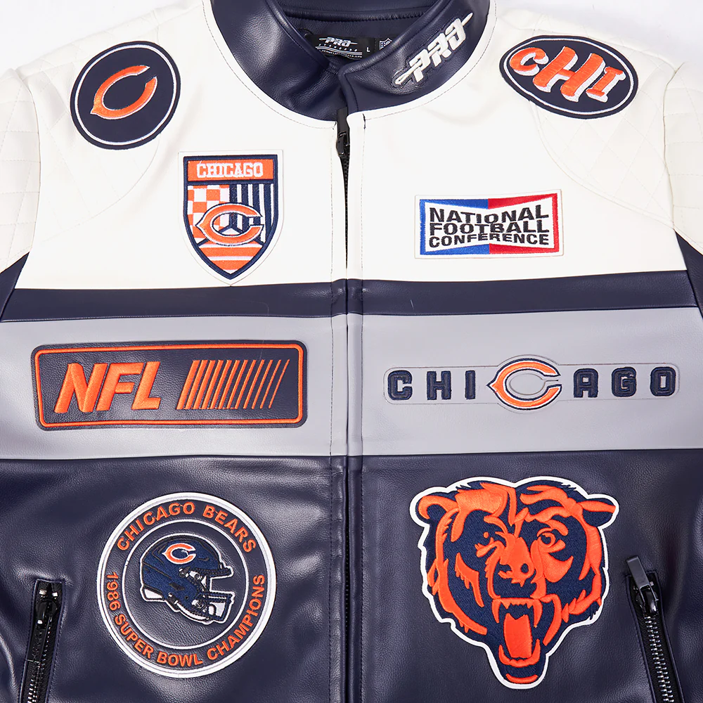 NFL CHICAGO BEARS MEN'S MOTO JACKET (EGGSHELL/ MIDNIGHT NAVY) - Image 16