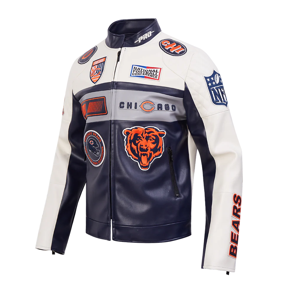 NFL CHICAGO BEARS MEN'S MOTO JACKET (EGGSHELL/ MIDNIGHT NAVY) - Image 3