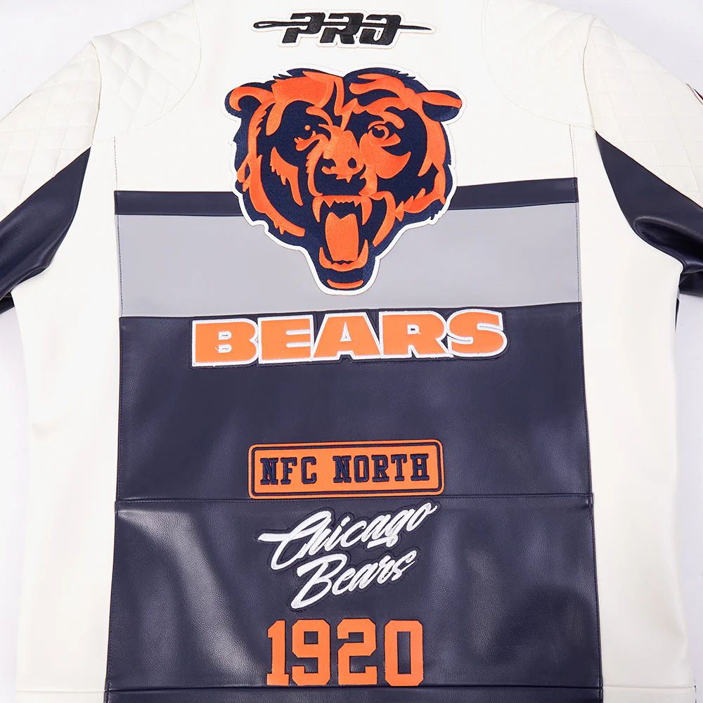 NFL CHICAGO BEARS MEN'S MOTO JACKET (EGGSHELL/ MIDNIGHT NAVY) - Image 7