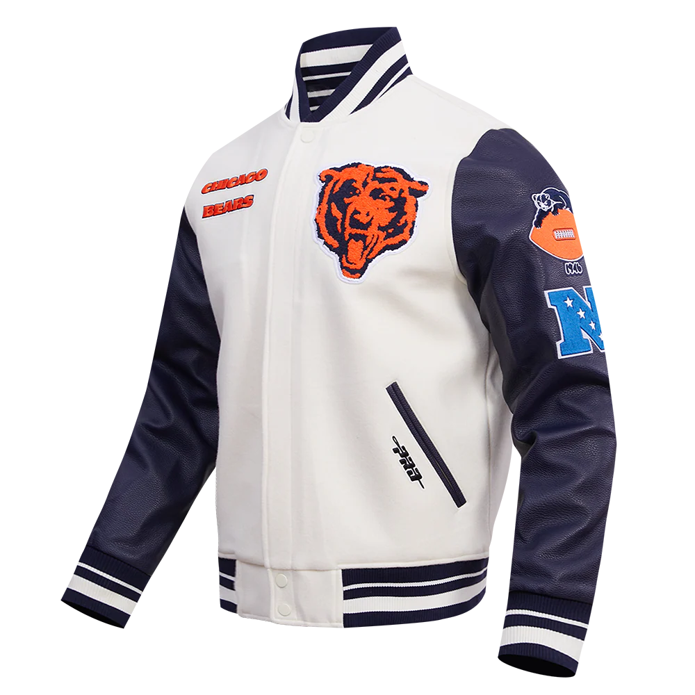 NFL CHICAGO BEARS RETRO CLASSIC MEN'S RIB WOOL VARSITY JACKET (EGGSHELL/MIDNIGHT NAVY) - Image 4