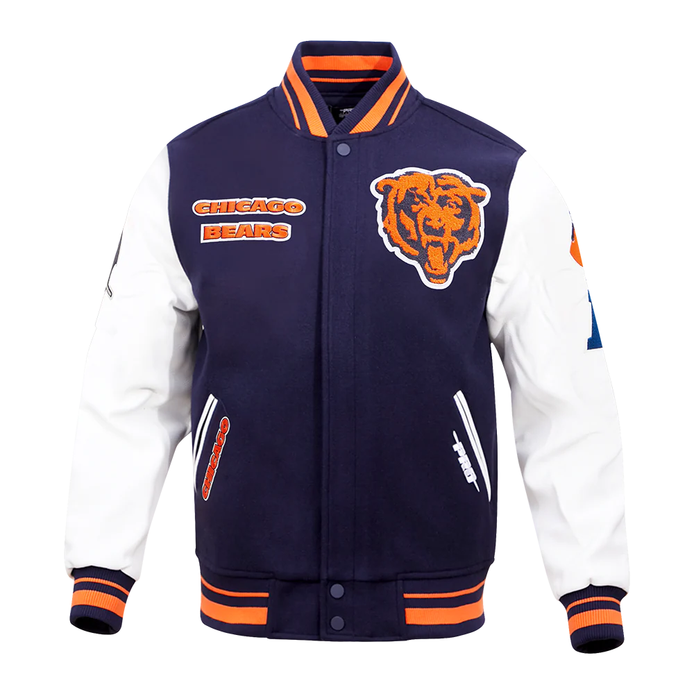 NFL CHICAGO BEARS RETRO CLASSIC MEN'S RIB WOOL VARSITY JACKET (MIDNIGHT NAVY/ORANGE/MIDNIGHT NAVY) - Image 3