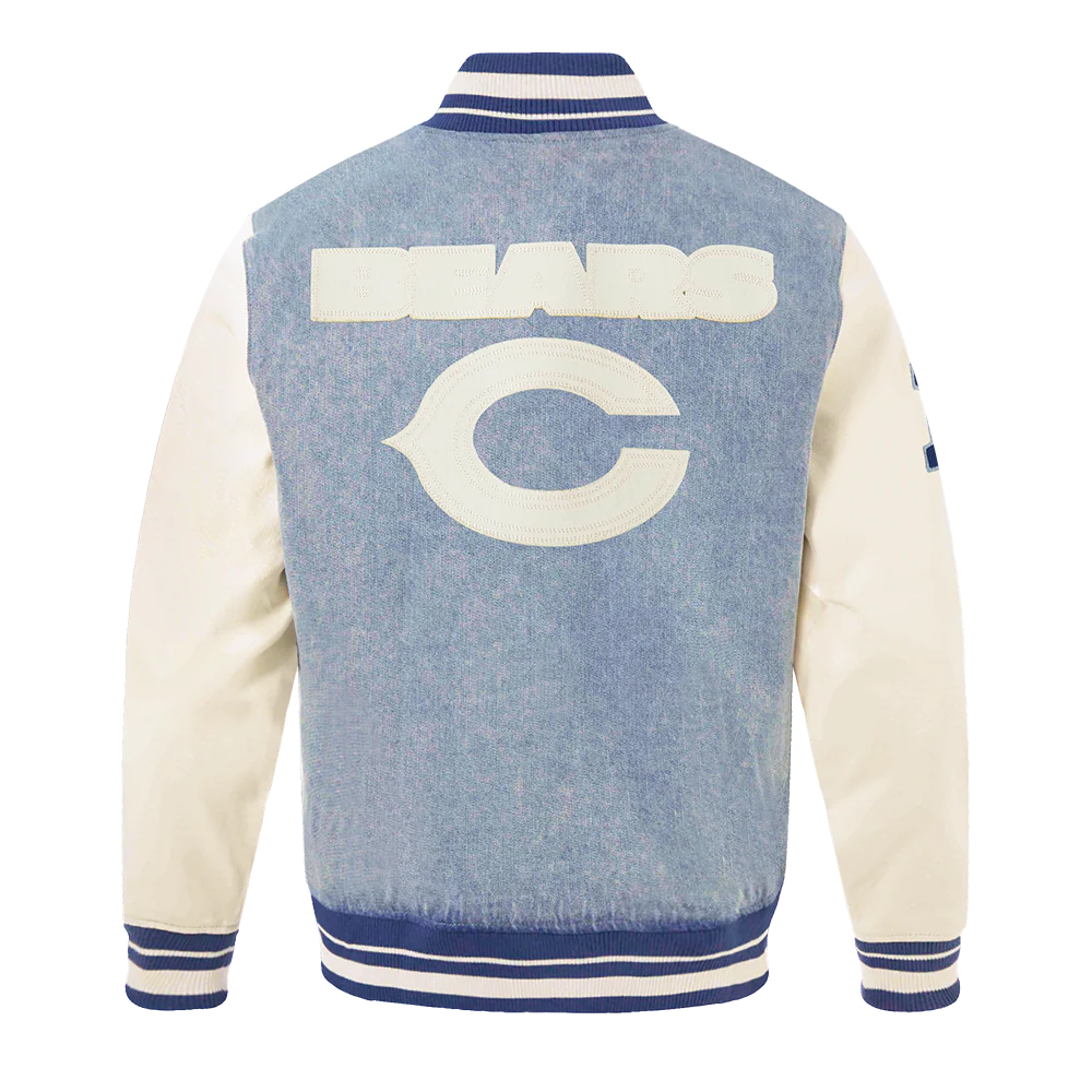 NFL CHICAGO BEARS VARSITY BLUES MEN'S DENIM VARSITY JACKET (DENIM/LINEN) - Image 3