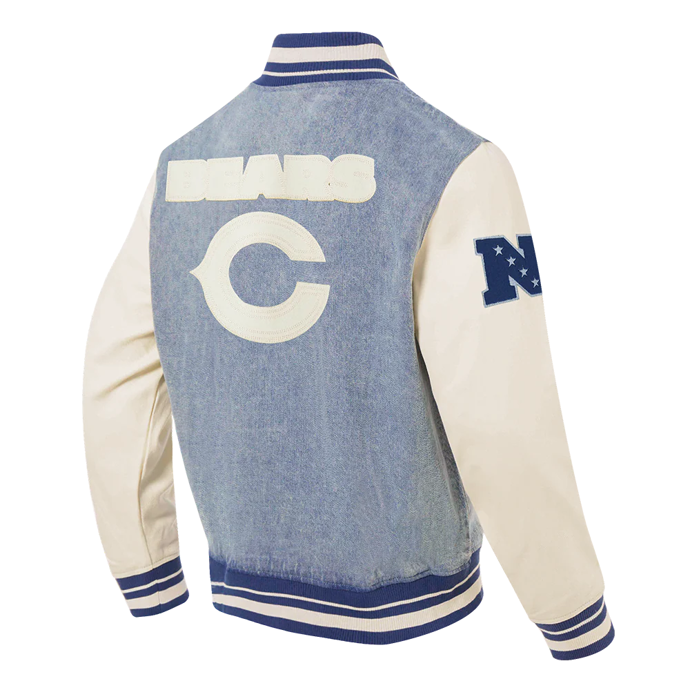 NFL CHICAGO BEARS VARSITY BLUES MEN'S DENIM VARSITY JACKET (DENIM/LINEN) - Image 4