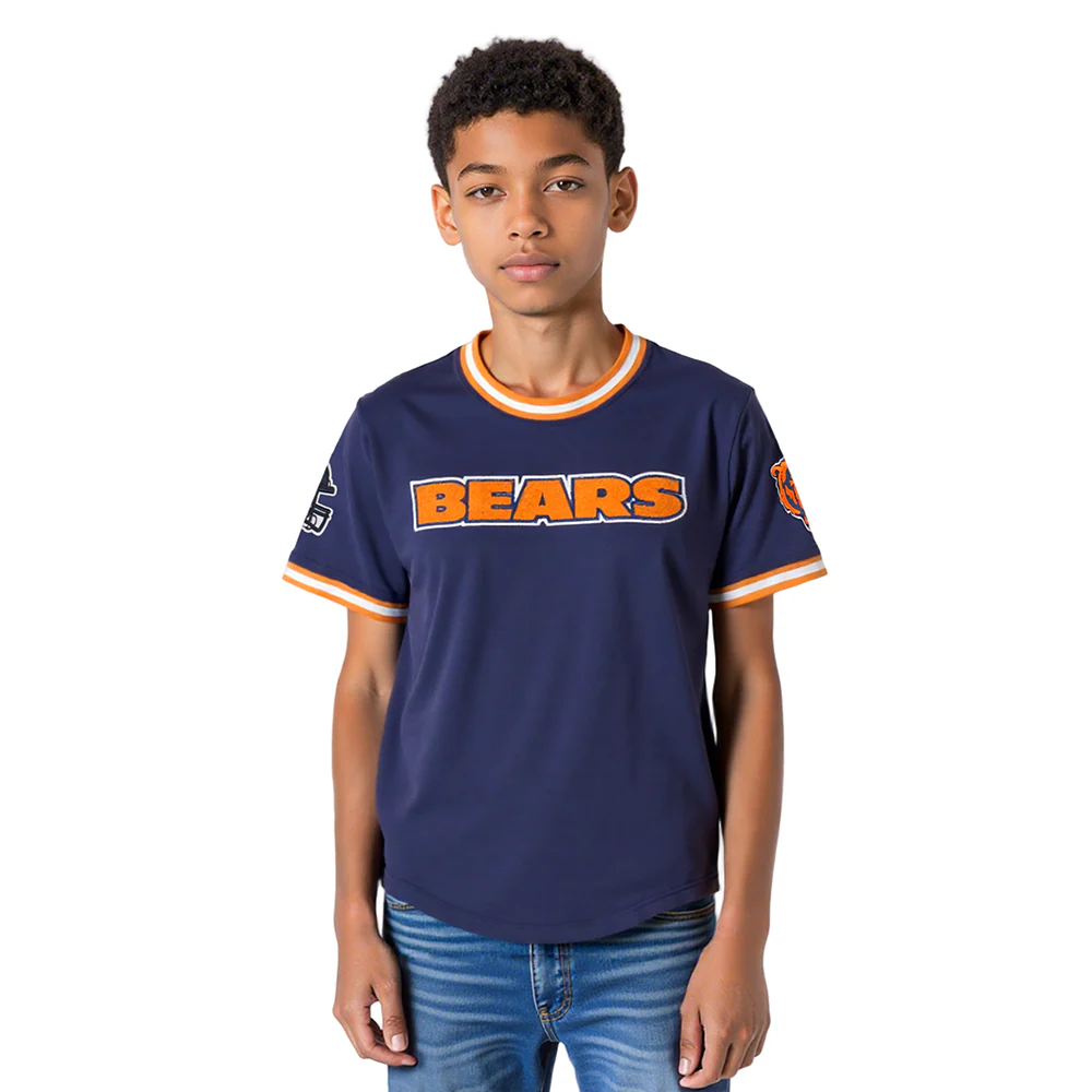 NFL CHICAGO BEARS CLASSIC BIG BOYS SHORT SLEEVE STRIPED RIB TEE (MIDNIGHT NAVY/ORANGE)