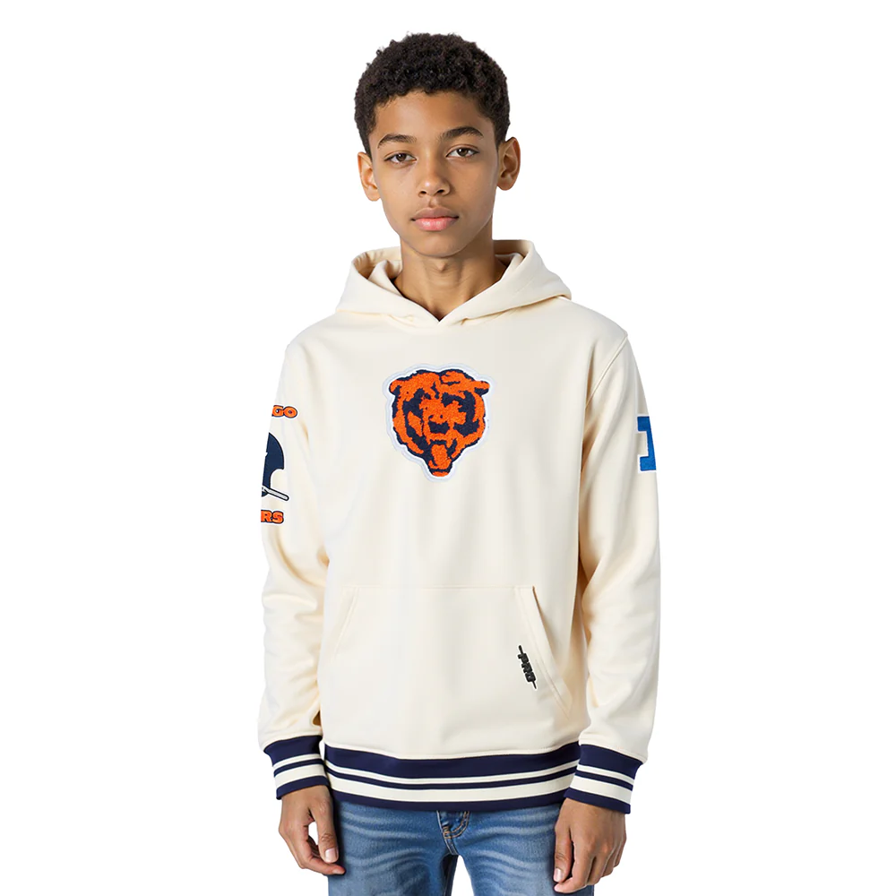 NFL CHICAGO BEARS RETRO CLASSIC BIG BOYS RIB FLEECE PULLOVER HOODIE (EGGSHELL/ MIDNIGHT NAVY)