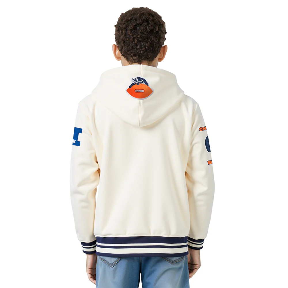 NFL CHICAGO BEARS RETRO CLASSIC BIG BOYS RIB FLEECE PULLOVER HOODIE (EGGSHELL/ MIDNIGHT NAVY) - Image 2