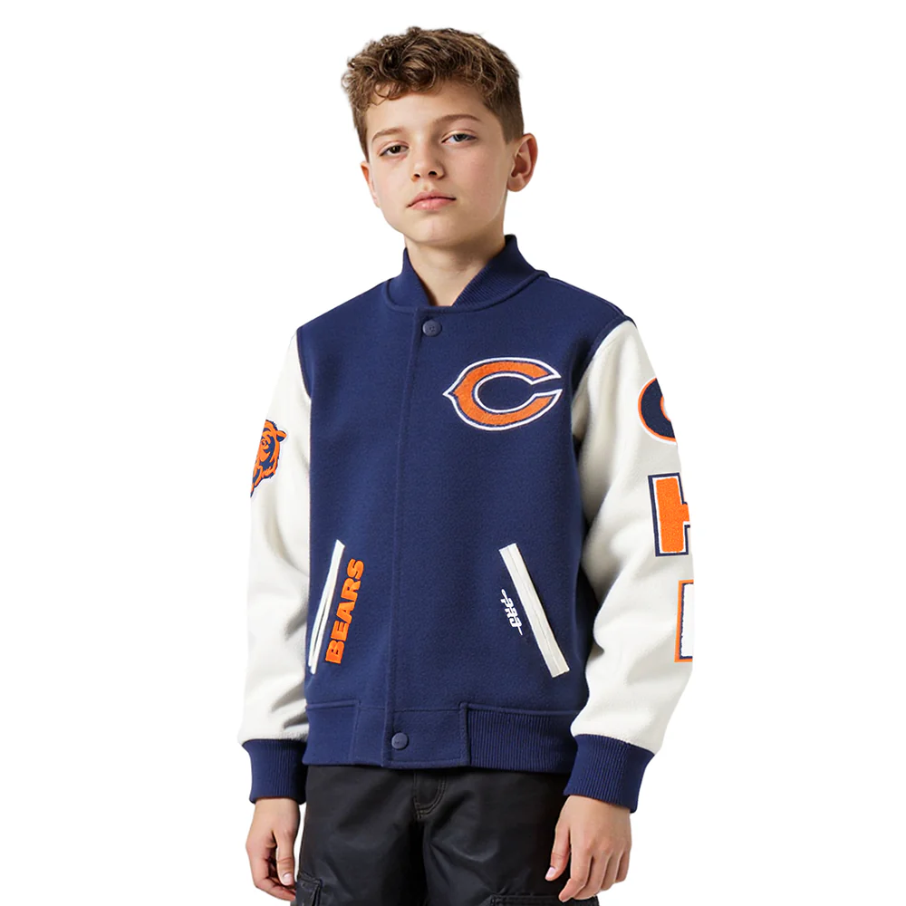 NFL CHICAGO BEARS CLASSIC BIG BOYS WOOL VARSITY JACKET (MIDNIGHT NAVY/WHITE)