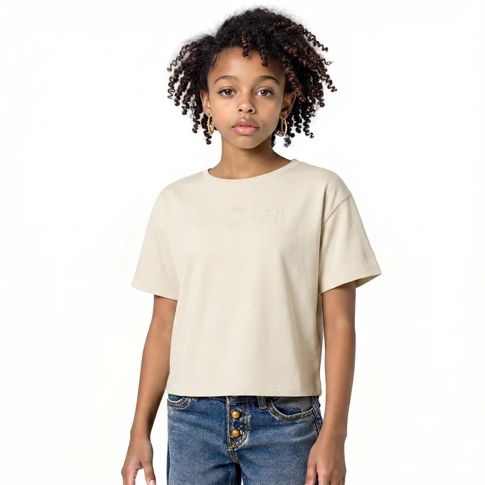 NFL CHICAGO BEARS NEUTRAL BIG GIRLS SHORT SLEEVE BOXY TEE (EGGSHELL)
