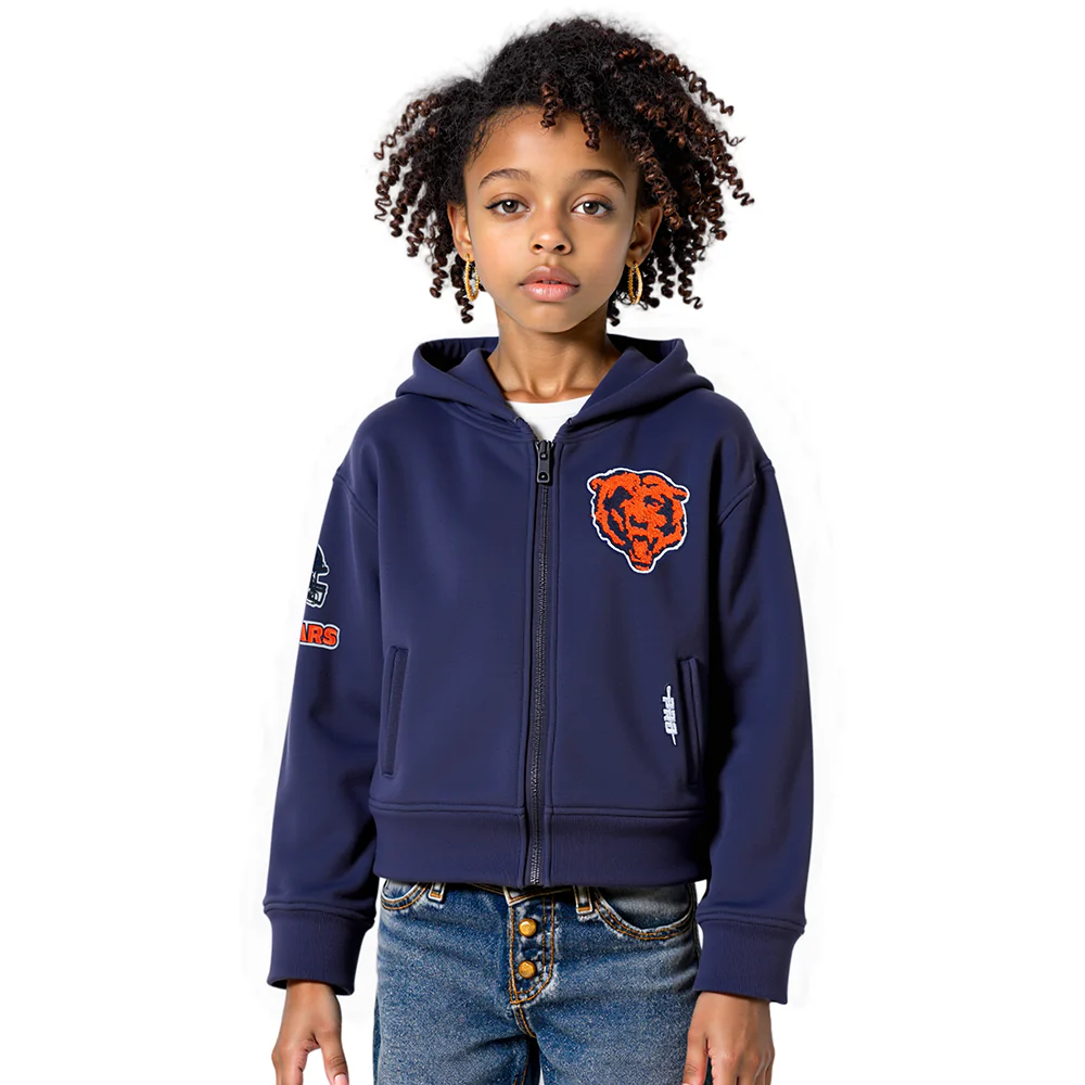 NFL CHICAGO BEARS CLASSIC BIG GIRLS FLEECE FULL ZIP HOODIE (MIDNIGHT NAVY)