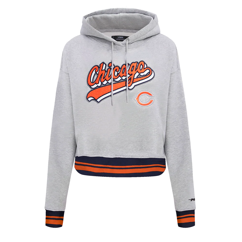 NFL CHICAGO BEARS SCRIPT TAIL WOMEN'S RIB FLC CROPPED PO HOODIE (HEATHER GREY/MIDNIGHT NAVY/ORANGE) - Image 3