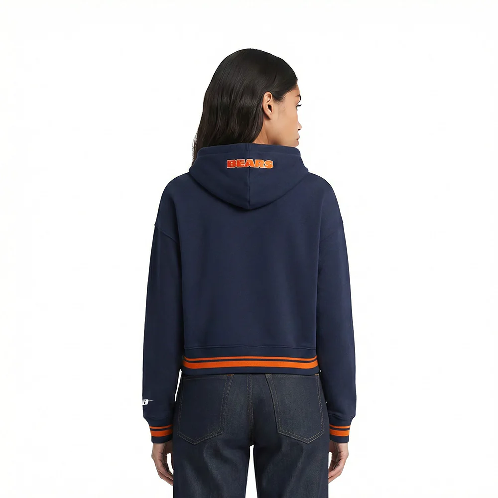 NFL CHICAGO BEARS SCRIPT TAIL WOMEN'S RIB FLC CROPPED PO HOODIE (MIDNIGHT NAVY/ORANGE/MIDNIGHT NAVY) - Image 2