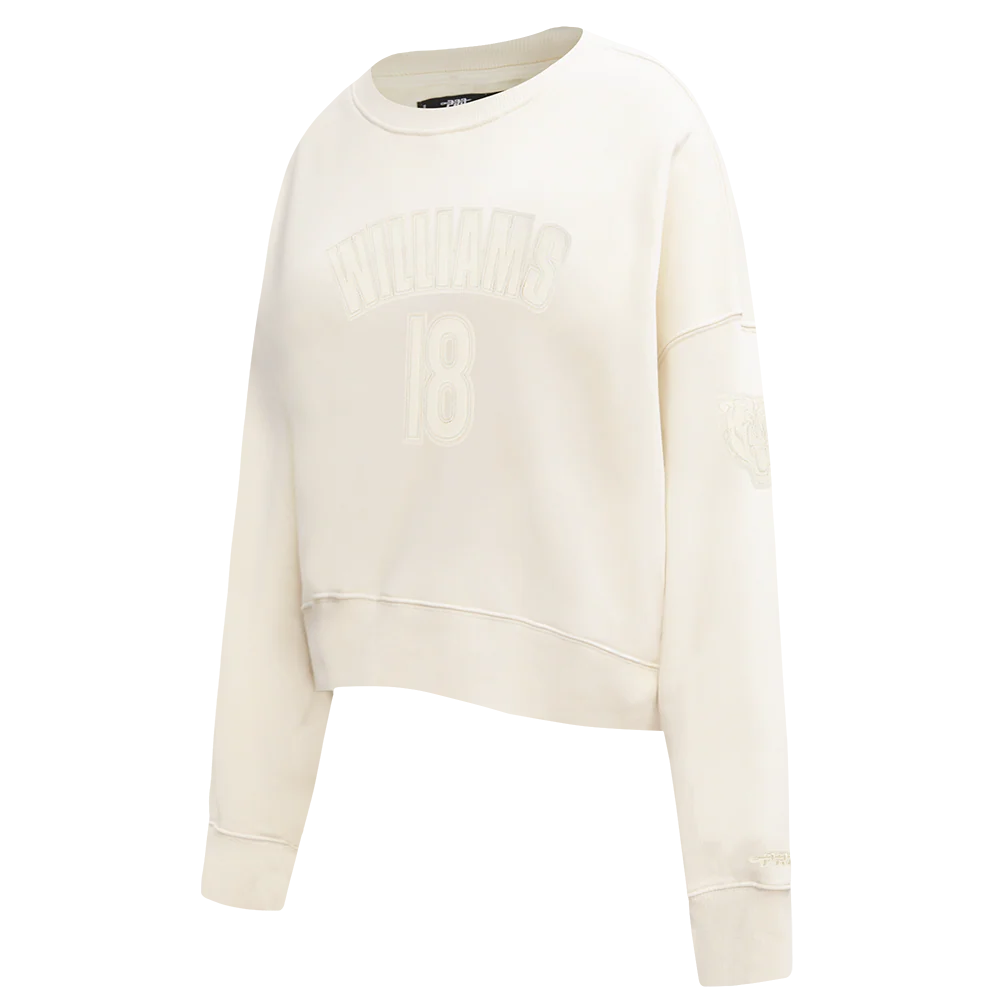 NFL CHICAGO BEARS CALEB WILLIAMS #18 NEUTRAL WOMEN'S FLC CREWNECK (EGGSHELL) - Image 3