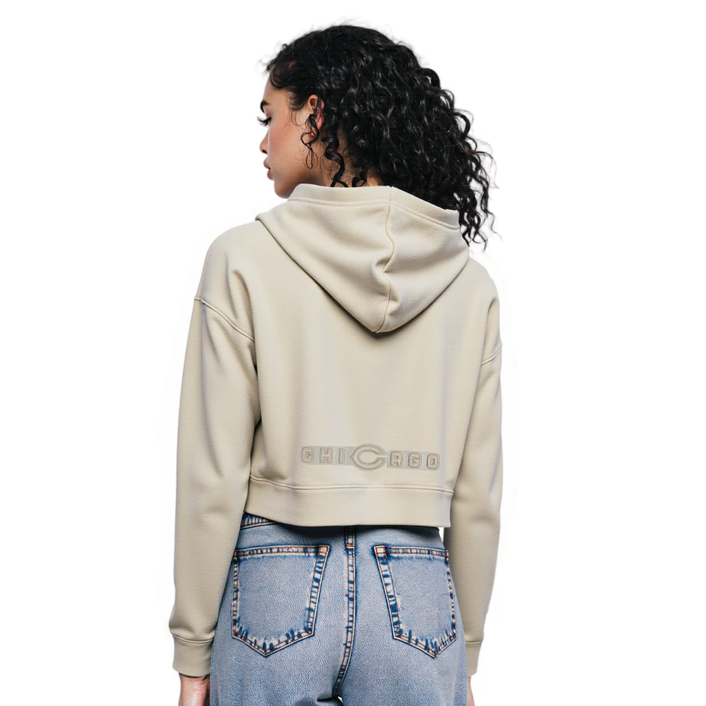 NFL CHICAGO BEARS NEUTRAL CROPPED FLEECE PULLOVER HOODIE (TAUPE) - Image 2