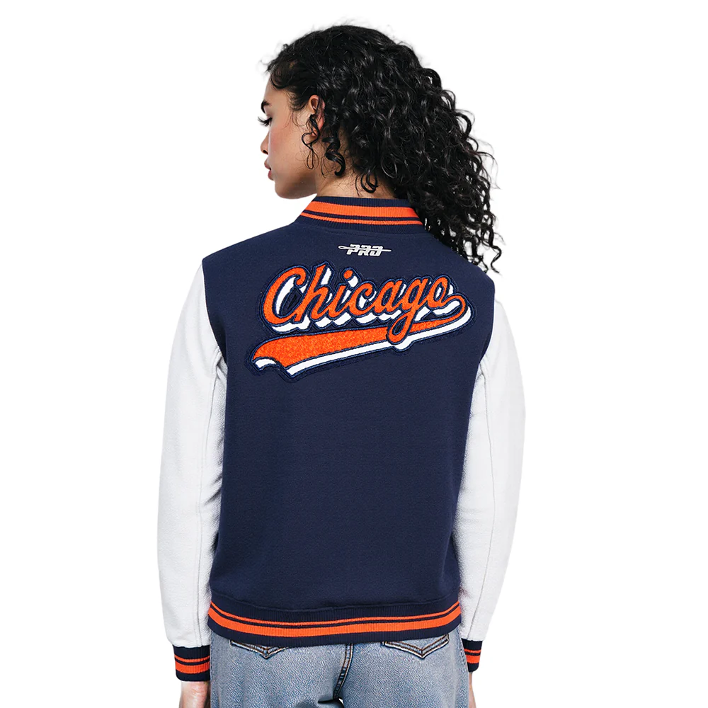 NFL CHICAGO BEARS SCRIPT TAIL WOMEN'S WOOL VARSITY JACKET (MIDNIGHT NAVY/ORANGE/MIDNIGHT NAVY) - Image 11