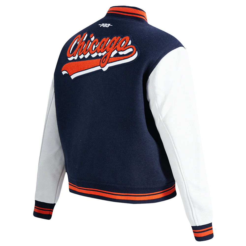 NFL CHICAGO BEARS SCRIPT TAIL WOMEN'S WOOL VARSITY JACKET (MIDNIGHT NAVY/ORANGE/MIDNIGHT NAVY) - Image 13