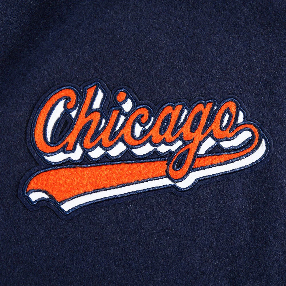NFL CHICAGO BEARS SCRIPT TAIL WOMEN'S WOOL VARSITY JACKET (MIDNIGHT NAVY/ORANGE/MIDNIGHT NAVY) - Image 15