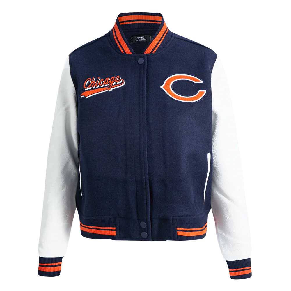 NFL CHICAGO BEARS SCRIPT TAIL WOMEN'S WOOL VARSITY JACKET (MIDNIGHT NAVY/ORANGE/MIDNIGHT NAVY) - Image 3