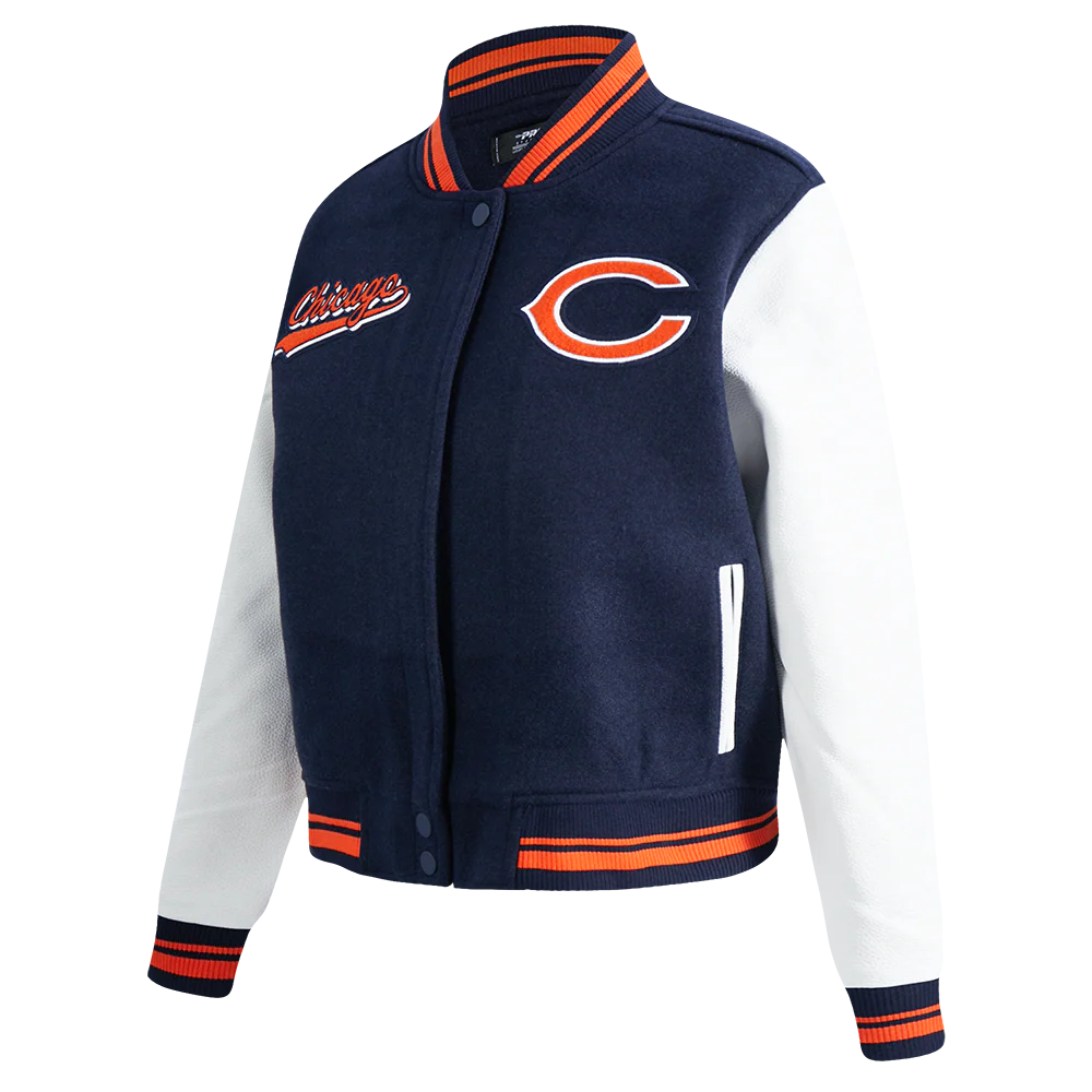 NFL CHICAGO BEARS SCRIPT TAIL WOMEN'S WOOL VARSITY JACKET (MIDNIGHT NAVY/ORANGE/MIDNIGHT NAVY) - Image 4
