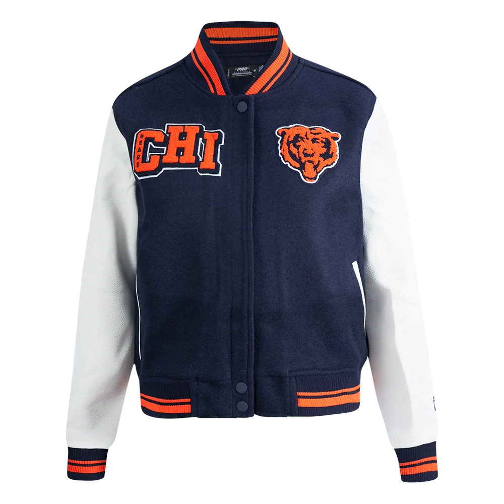 NFL CHICAGO BEARS MASHUP WOMEN'S RIB WOOL VARSITY JACKET (MIDNIGHT NAVY/ORANGE/MIDNIGHT NAVY)