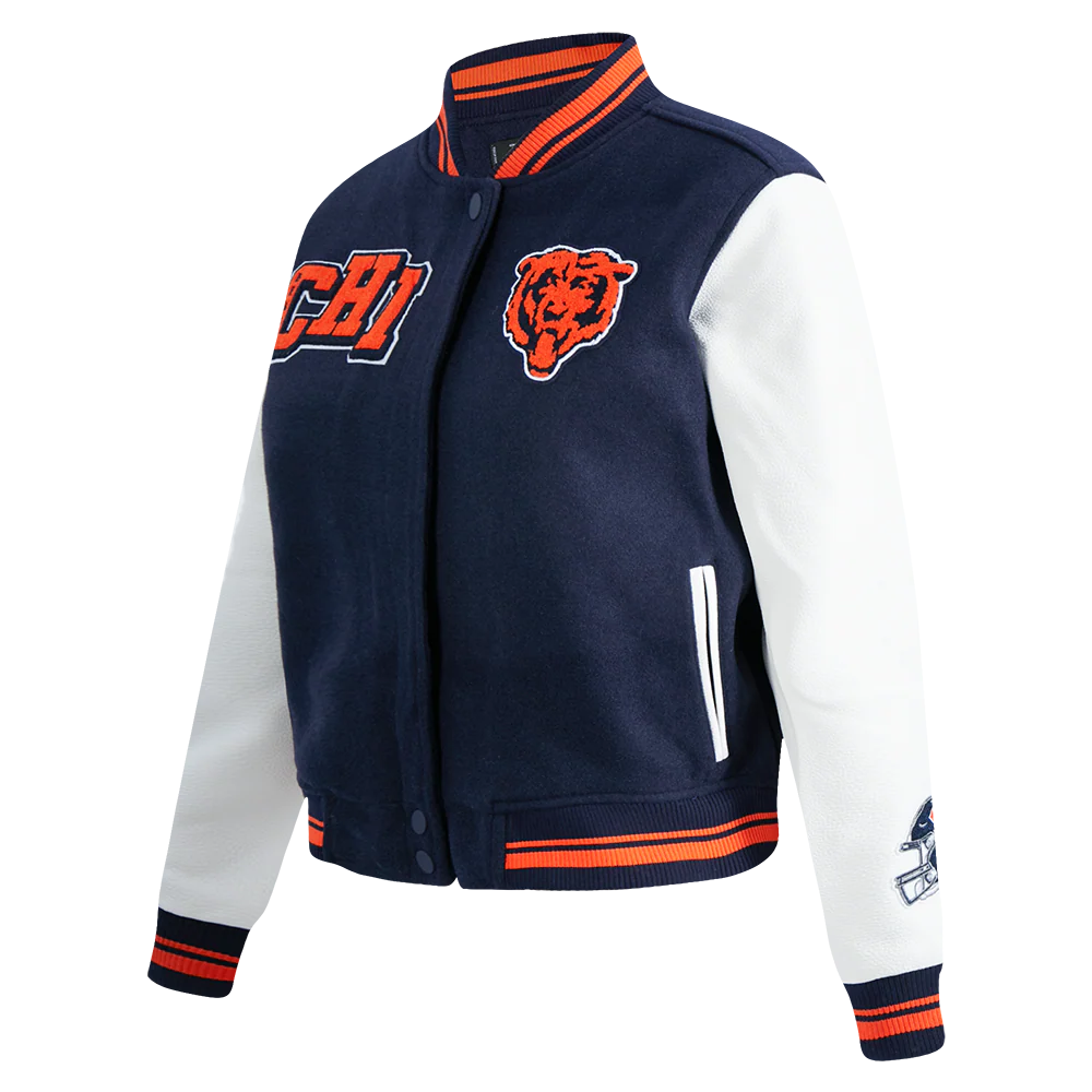NFL CHICAGO BEARS MASHUP WOMEN'S RIB WOOL VARSITY JACKET (MIDNIGHT NAVY/ORANGE/MIDNIGHT NAVY) - Image 2