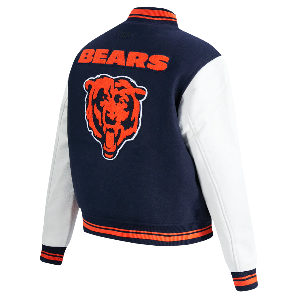 NFL CHICAGO BEARS MASHUP WOMEN'S RIB WOOL VARSITY JACKET (MIDNIGHT NAVY/ORANGE/MIDNIGHT NAVY) - Image 4