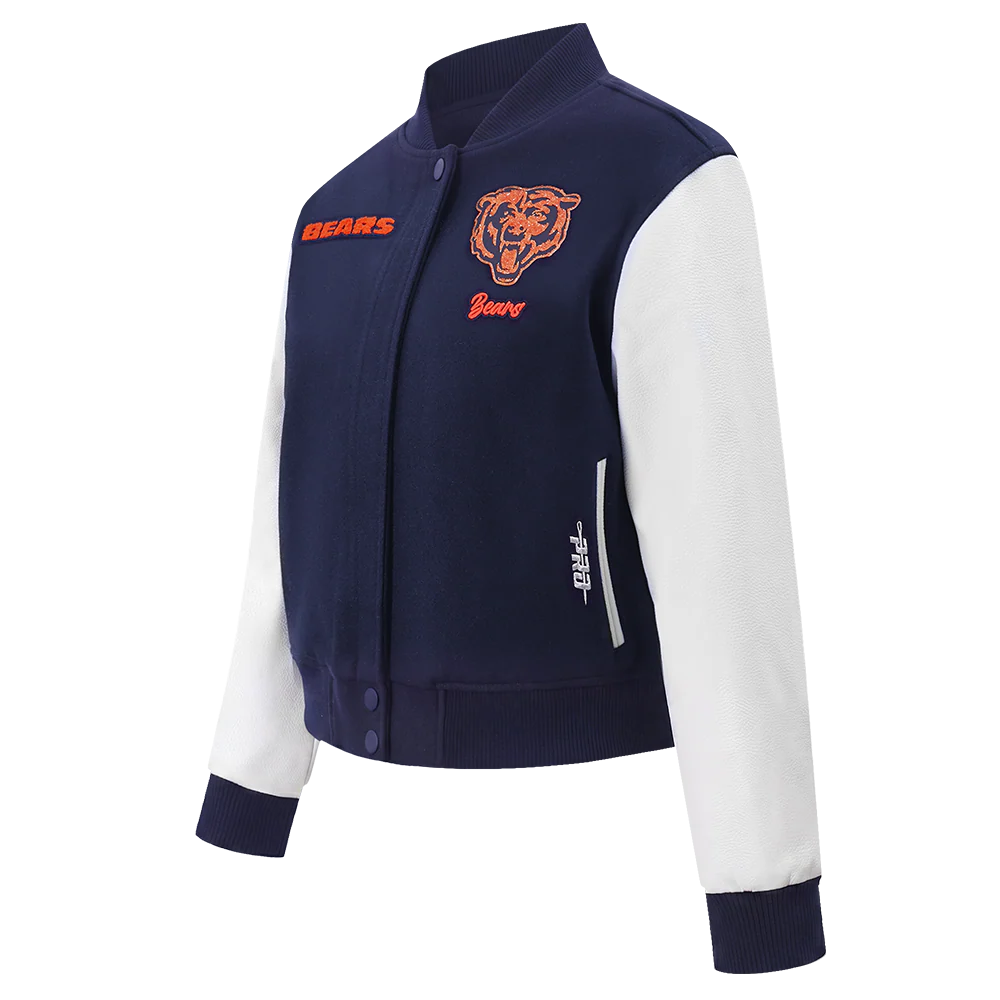 NFL CHICAGO BEARS TEAM CRYSTALLINE WOMEN'S VARSITY JACKET (MIDNIGHT NAVY/WHITE) - Image 3