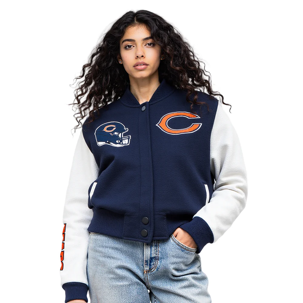 NFL CHICAGO BEARS CLASSIC WOMEN'S WOOL VARSITY JACKET (MIDNIGHT NAVY/WHITE) - Image 11