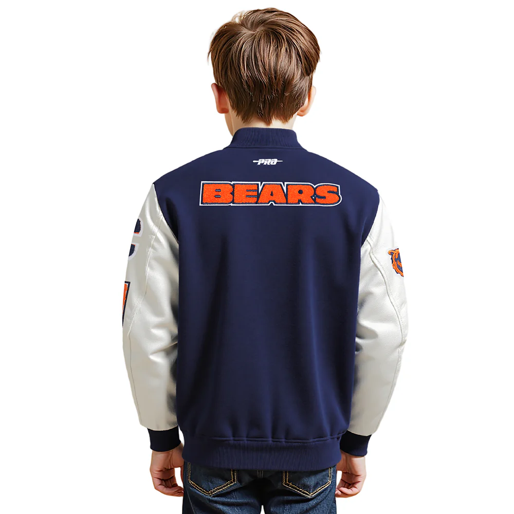 NFL CHICAGO BEARS CLASSIC LITTLE BOYS WOOL VARSITY JACKET (MIDNIGHT NAVY/WHITE) - Image 2