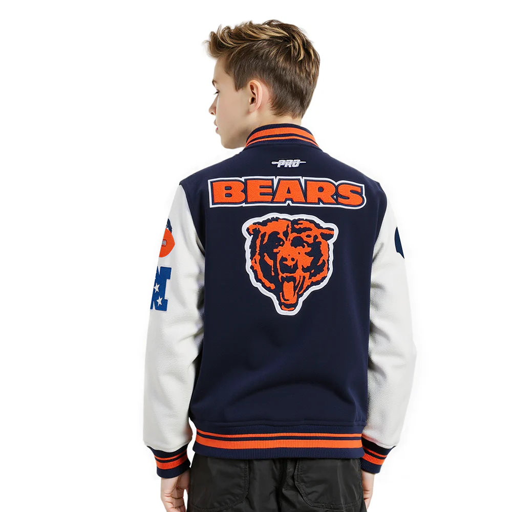 NFL CHICAGO BEARS RETRO CLASSIC LITTLE BOYS RIB WOOL VARSITY JACKET (MIDNIGHT NAVY/ORANGE/MIDNIGHT NAVY) - Image 2