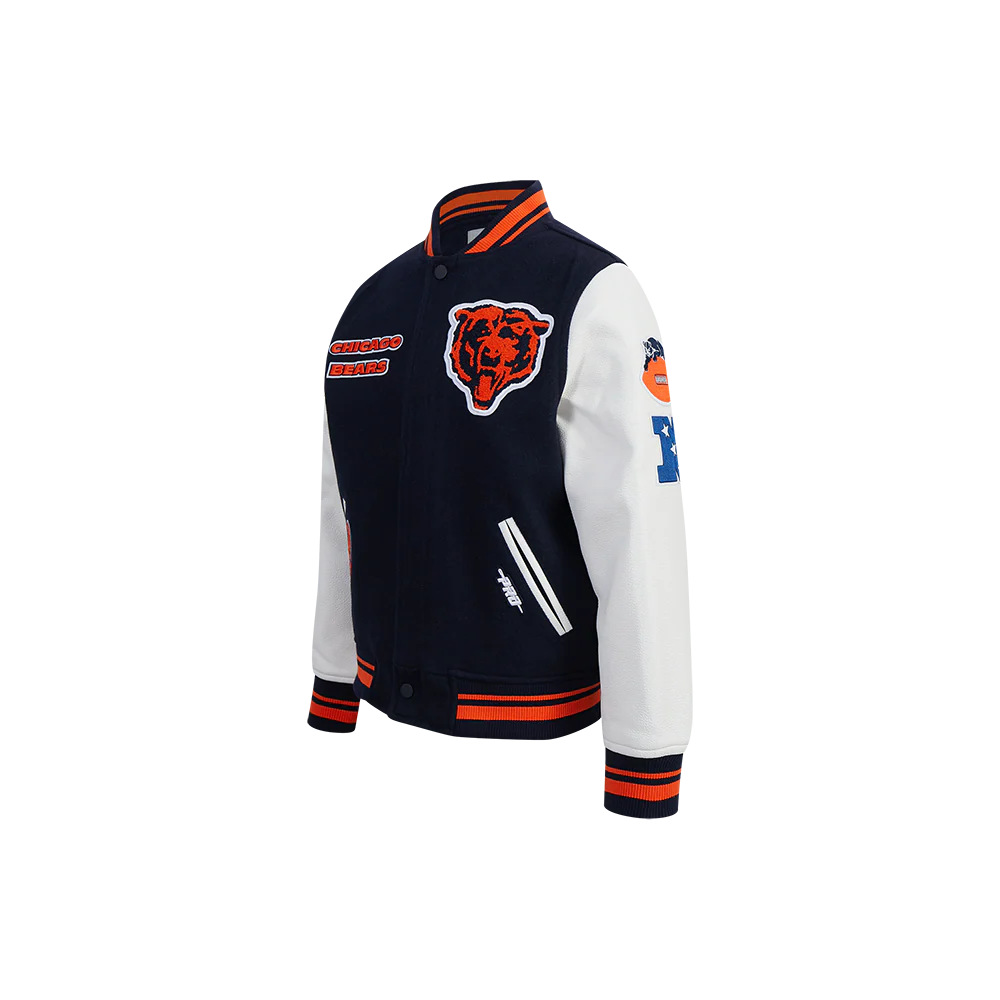 NFL CHICAGO BEARS RETRO CLASSIC LITTLE BOYS RIB WOOL VARSITY JACKET (MIDNIGHT NAVY/ORANGE/MIDNIGHT NAVY) - Image 3