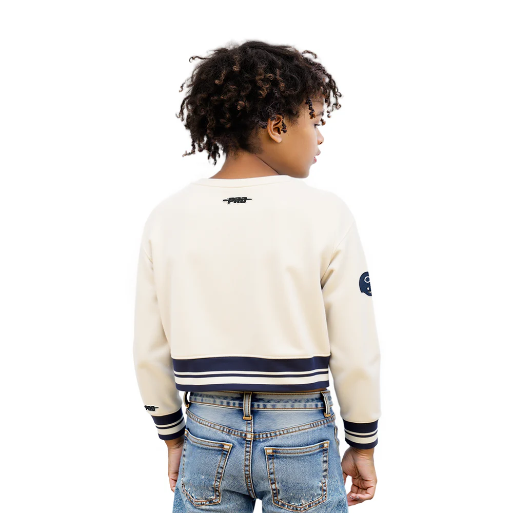 NFL CHICAGO BEARS RETRO CLASSIC LITTLE GIRLS  RIB FLEECE CREWNECK (EGGSHELL/ MIDNIGHT NAVY) - Image 2