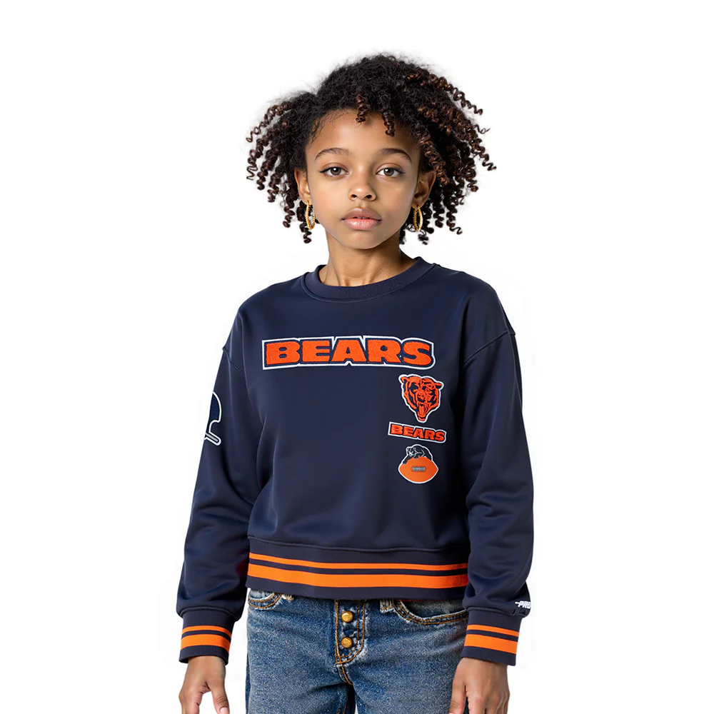 NFL CHICAGO BEARS RETRO CLASSIC LITTLE GIRLS RIB FLEECE CREWNECK (MIDNIGHT NAVY/ORANGE/MIDNIGHT NAVY)