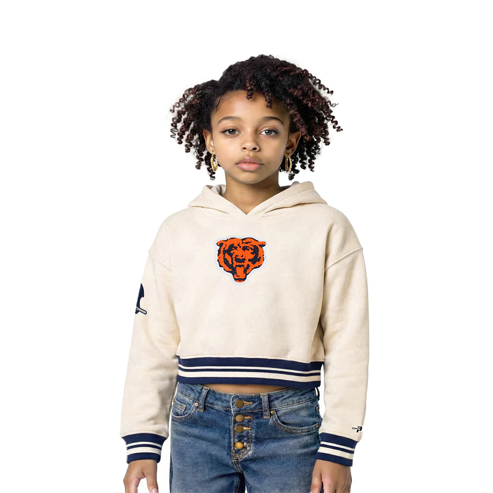 NFL CHICAGO BEARS RETRO CLASSIC LITTLE GIRL'S RIB FLC PO HOODIE (EGGSHELL/ MIDNIGHT NAVY)