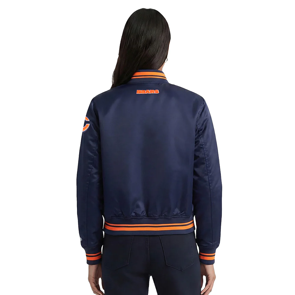 NFL CHICAGO BEARS SCRIPT TAIL WOMEN'S SATIN JACKET (MIDNIGHT NAVY/ORANGE/MIDNIGHT NAVY) - Image 2