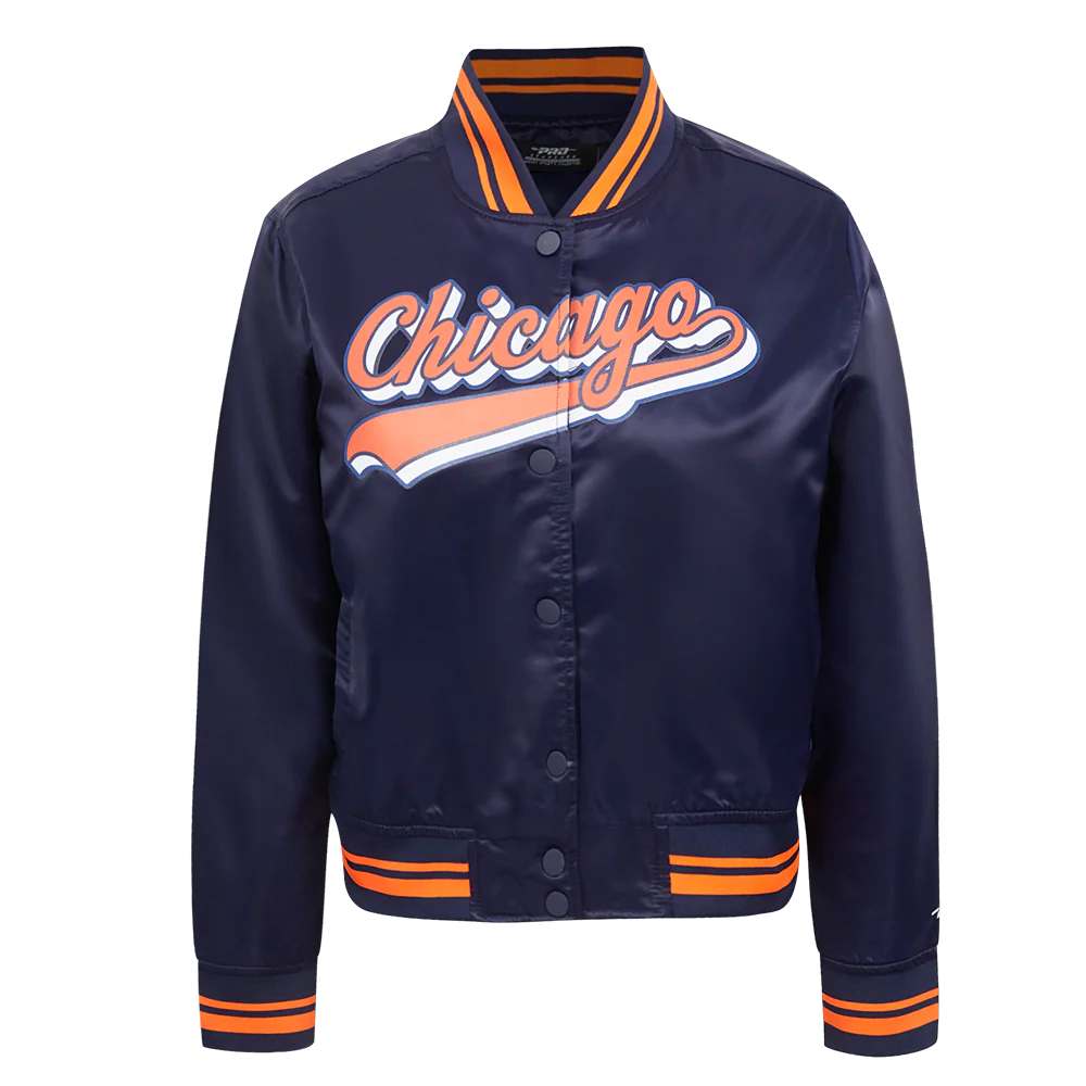 NFL CHICAGO BEARS SCRIPT TAIL WOMEN'S SATIN JACKET (MIDNIGHT NAVY/ORANGE/MIDNIGHT NAVY) - Image 3