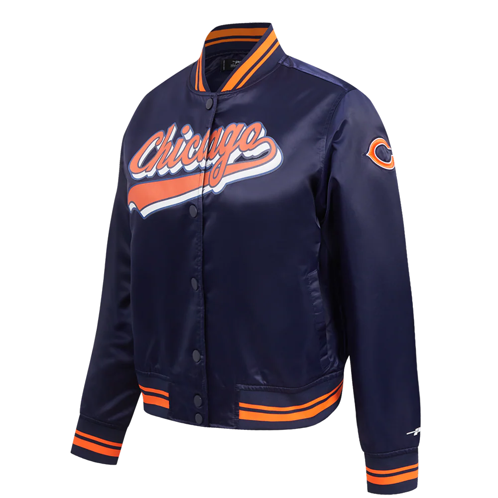 NFL CHICAGO BEARS SCRIPT TAIL WOMEN'S SATIN JACKET (MIDNIGHT NAVY/ORANGE/MIDNIGHT NAVY) - Image 4