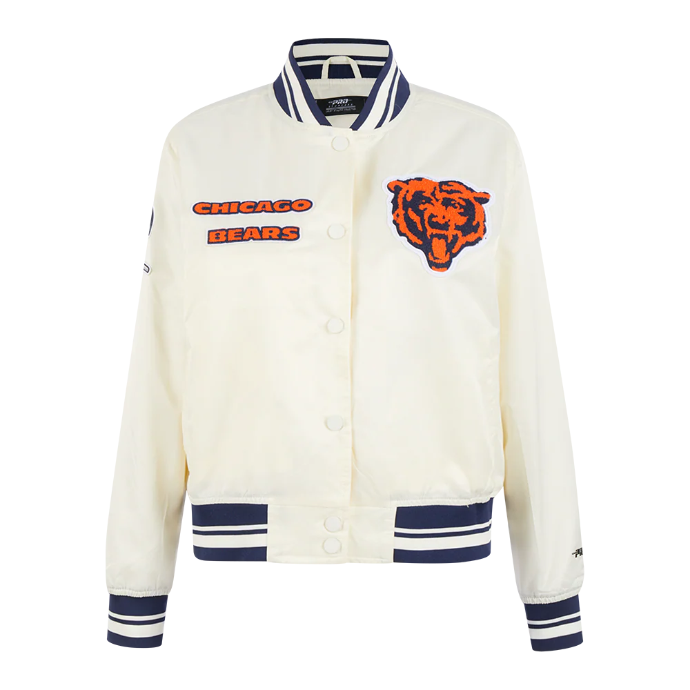 NFL CHICAGO BEARS RETRO CLASSIC WOMEN'S RIB SATIN JACKET (EGGSHELL/ MIDNIGHT NAVY)