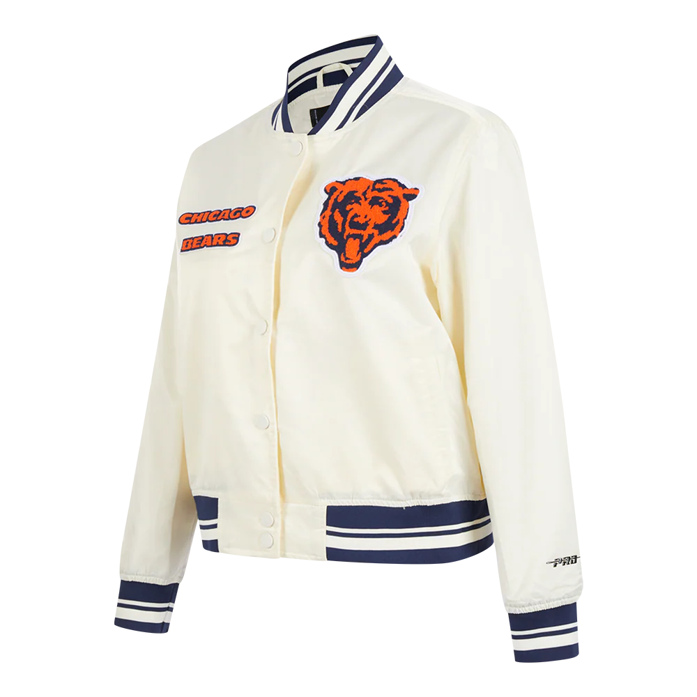 NFL CHICAGO BEARS RETRO CLASSIC WOMEN'S RIB SATIN JACKET (EGGSHELL/ MIDNIGHT NAVY) - Image 2
