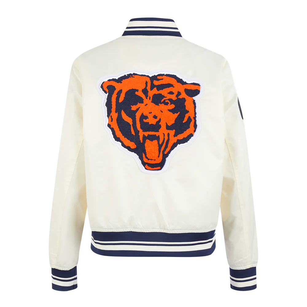 NFL CHICAGO BEARS RETRO CLASSIC WOMEN'S RIB SATIN JACKET (EGGSHELL/ MIDNIGHT NAVY) - Image 3