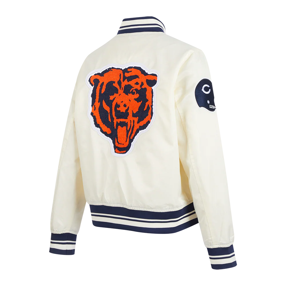 NFL CHICAGO BEARS RETRO CLASSIC WOMEN'S RIB SATIN JACKET (EGGSHELL/ MIDNIGHT NAVY) - Image 4