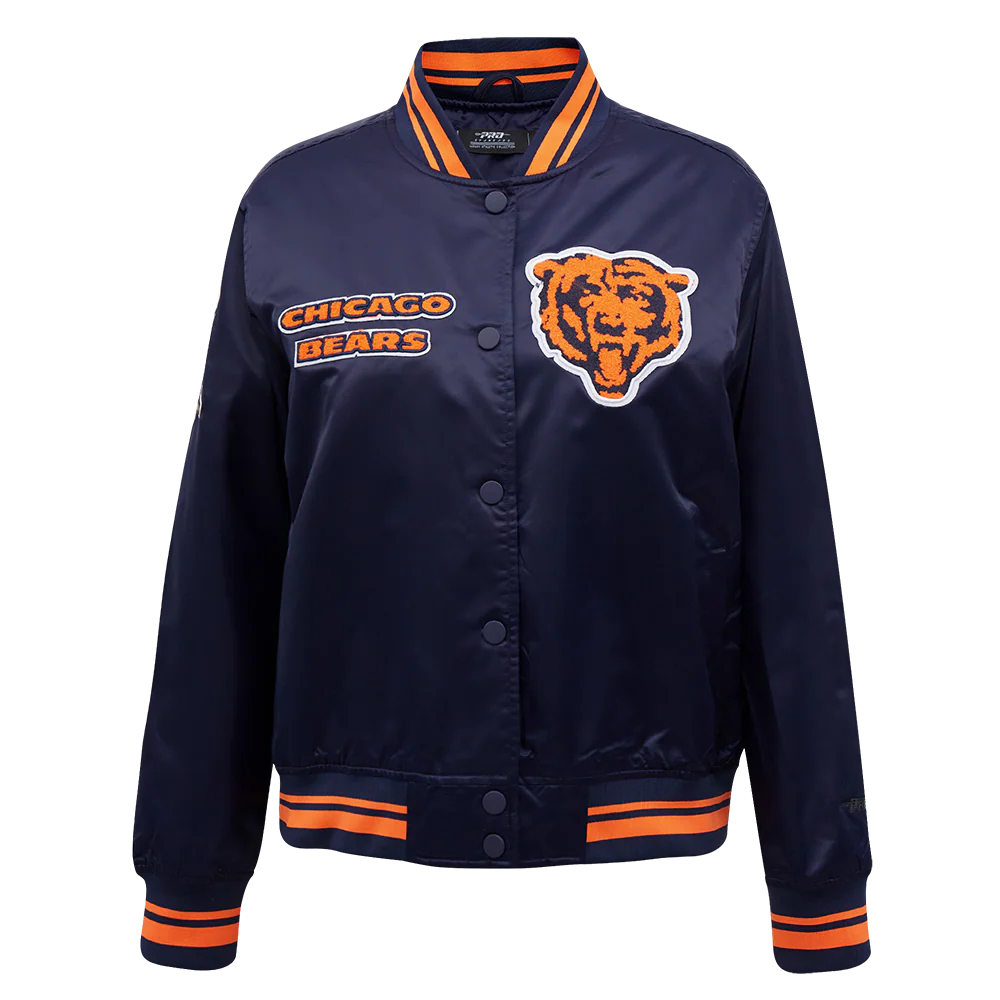 NFL CHICAGO BEARS RETRO CLASSIC WOMEN'S RIB SATIN JACKET (MIDNIGHT NAVY/ORANGE/MIDNIGHT NAVY)