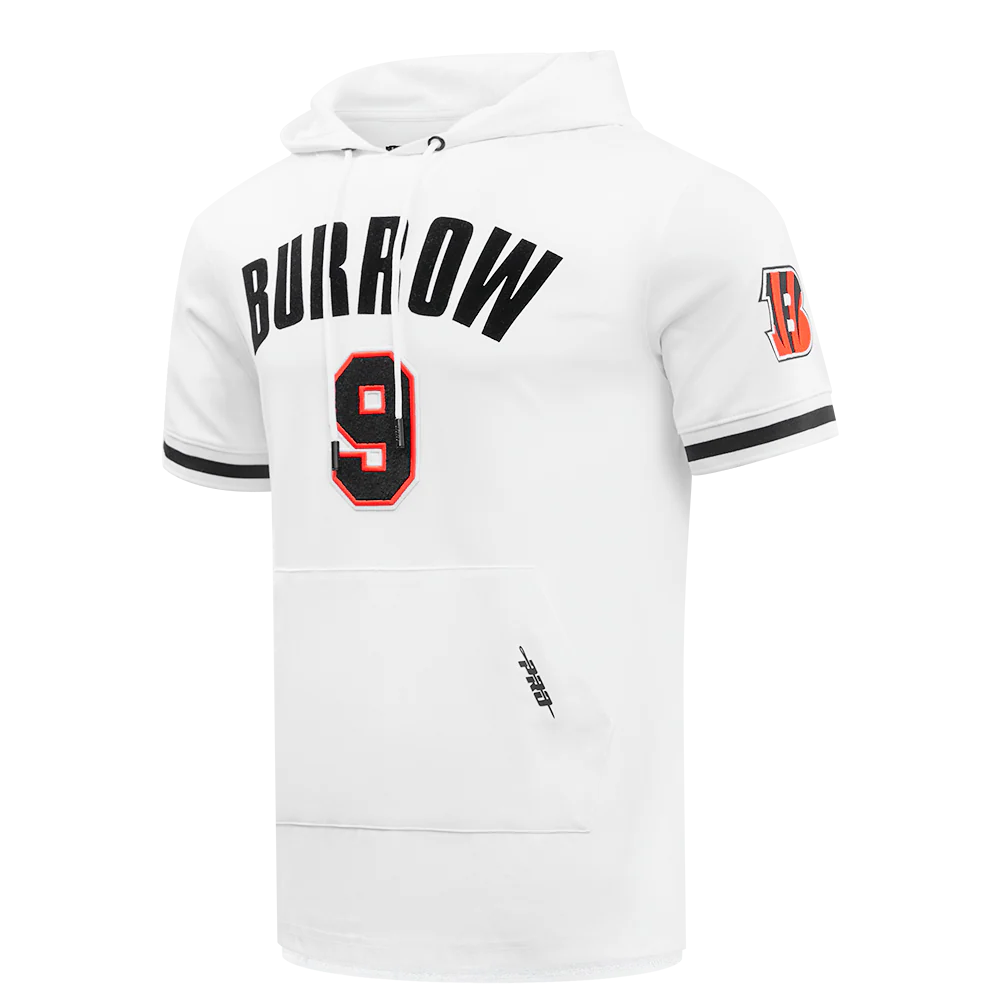 NFL CINCINNATI BENGALS JOE BURROW #9 MEN'S SHORT SLEEVE PULLOVER HOODIE (WHITE/BLACK) - Image 2