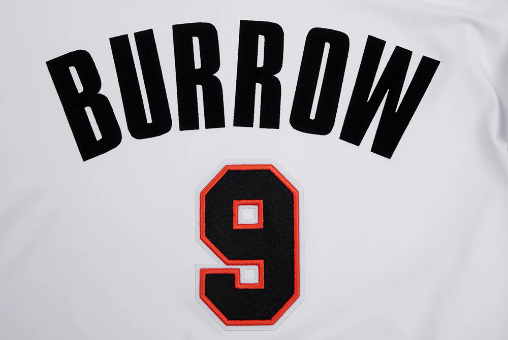 NFL CINCINNATI BENGALS JOE BURROW #9 MEN'S SHORT SLEEVE PULLOVER HOODIE (WHITE/BLACK) - Image 5