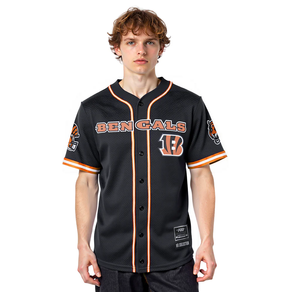NFL CINCINNATI BENGALS MESH MEN'S BUTTON UP SHIRT (BLACK/ORANGE)