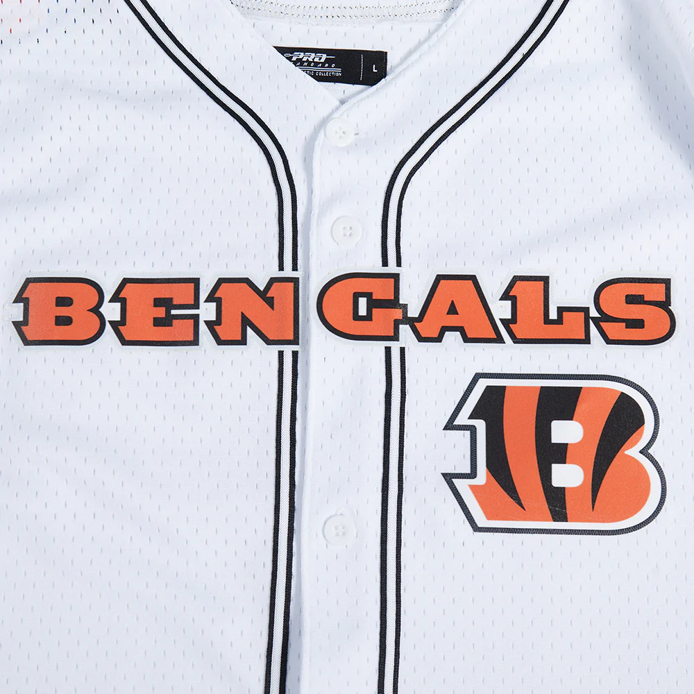 NFL CINCINNATI BENGALS MESH MEN'S BUTTON UP SHIRT (WHITE/BLACK/WHITE) - Image 9