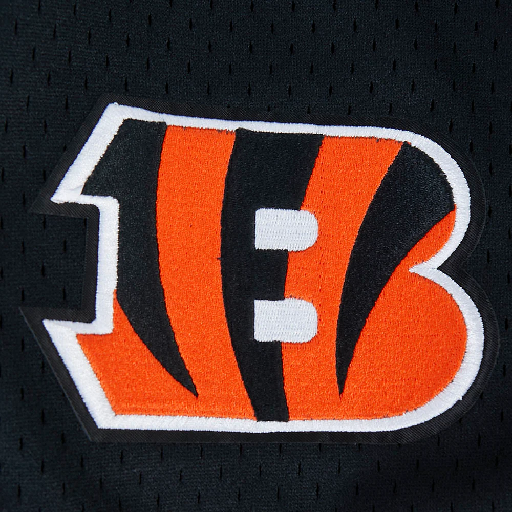 NFL CINCINNATI BENGALS JOE BURROW #9 CLASSIC MESH PNN MEN'S MESH BUTTON DOWN SHIRT (BLACK/ORANGE) - Image 9