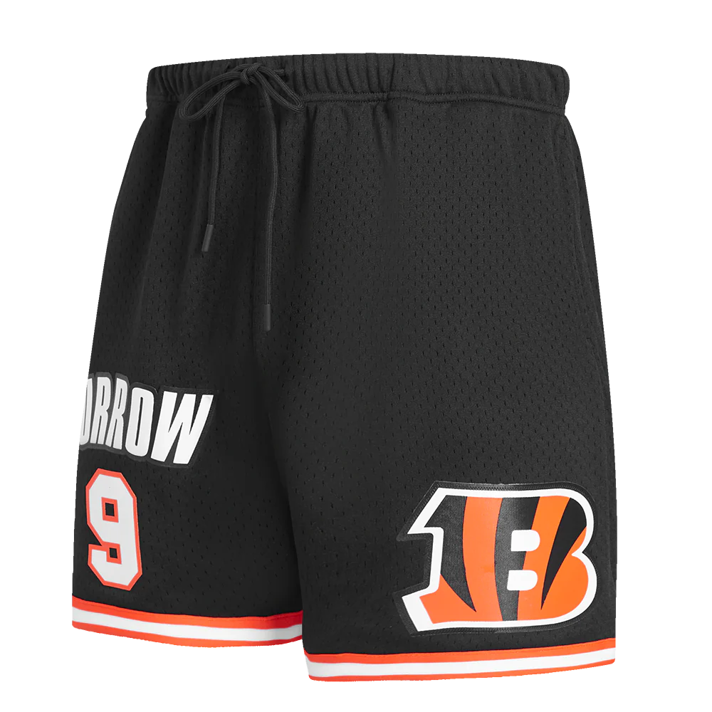 NFL CINCINNATI BENGALS JOE BURROW #9 MESH MEN'S SHORT (BLACK/ORANGE)
