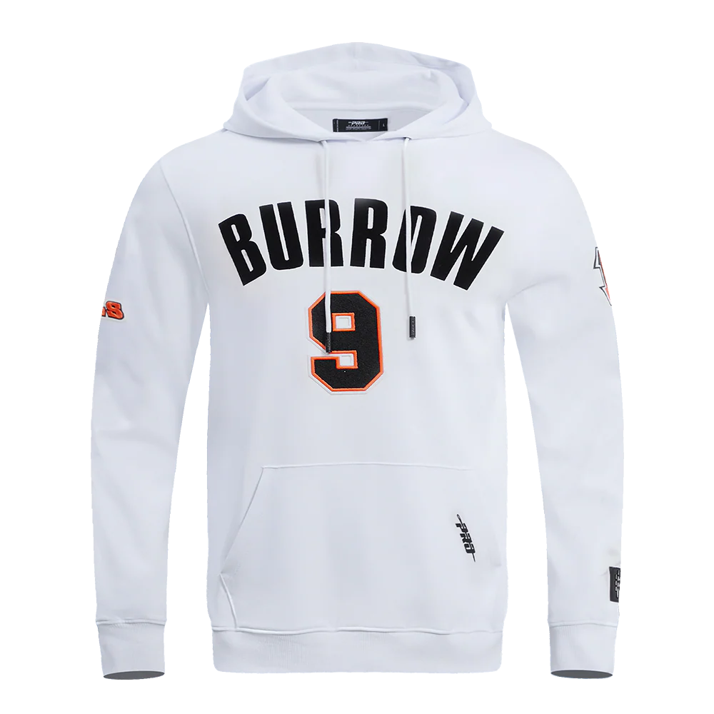 NFL CINCINNATI BENGALS JOE BURROW #9 MEN'S PULLOVER HOODIE (WHITE)