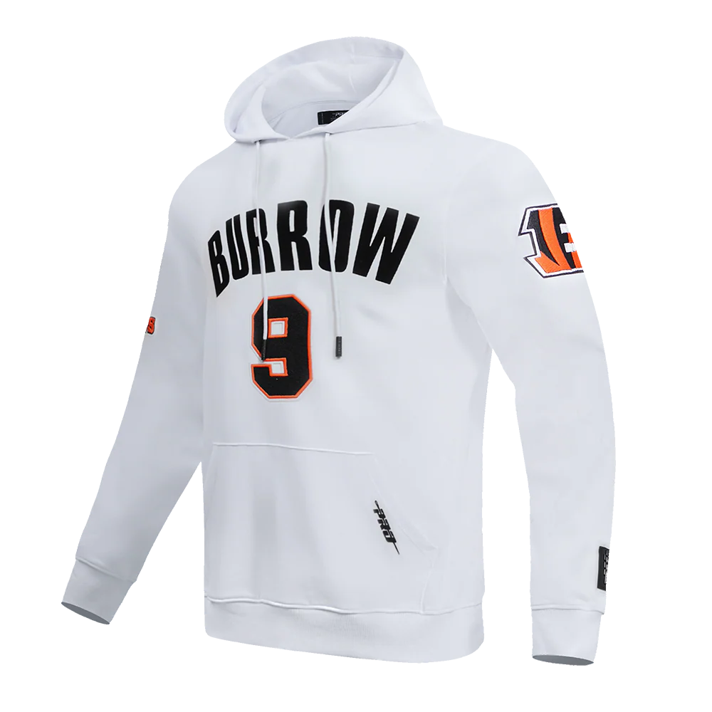 NFL CINCINNATI BENGALS JOE BURROW #9 MEN'S PULLOVER HOODIE (WHITE) - Image 2